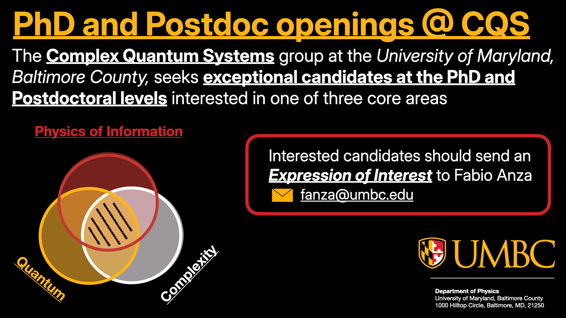 Flyer announcing PhD and postdoctoral openings in the CQS group